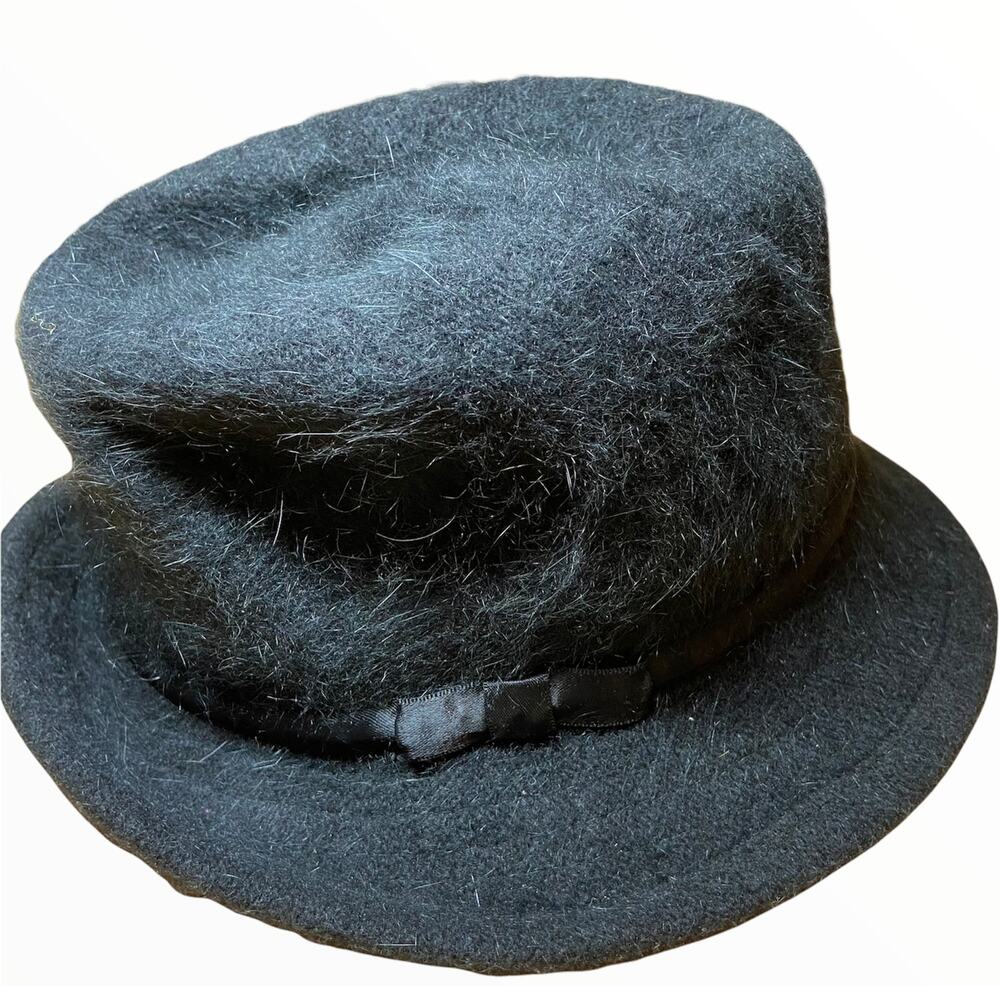 Vintage Liz Claiborne Tophat Rabbit Hair Wool Ribbon Bow Black One Size